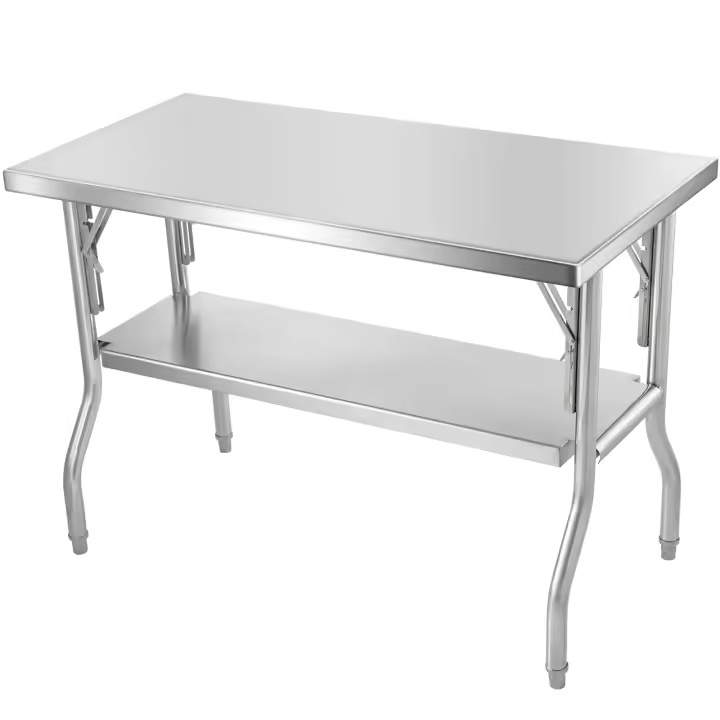 SucceBuy Mesa de preparación comercial plegable de 48 x 24 pulgadas con estante inferior, mesa plegable de acero inoxidable resistente - 1