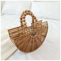 Ins verano gran capacidad nuevas cuentas de madera dura Semicircular ahuecado Eco al aire libre bambú trenzado vacaciones playa bolso de mano - details 9
