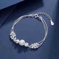 Pulsera 925 plata cuentas para mujer, brazalete bola suerte ajustable, hueco lujo, regalo boda - details 12