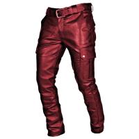 Pantalones de Moto de Cuero para Hombre Estilo Cargo con Bolsillos, Negros, Sin Cinturón, Tallas S-5XL - details 1