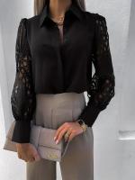 Blusa elegante de gasa lisa para mujer, camisa holgada informal de manga larga con cuello de pico, túnicas de oficina para mujer, Tops de talla grande 2025 - details 2