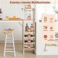 Juego de Mesa de Comedor de 3 Piezas Mesa de Comedor de Doble Nivel con 2 Taburetes de Bar, 3 Estantes, Soportes para Copas y Botellas, Mesa Alta de Cocina MDF - details 2