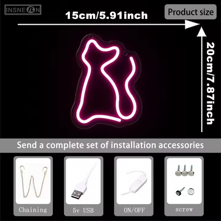 Letrero de neón de gato, lámpara decorativa de animales, luz nocturna alimentada por USB para el hogar, habitación, dormitorio, decoración de pared para fiesta de boda, regalo de cumpleaños, neón de gato - 1