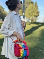 Bolsos de mano tejidos a mano para mujer, bolsos coloridos, bolsos cruzados con cadena, a la moda - details 8