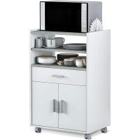 Mueble Microondas, Armario con 1 Cajón y 2 Puertas, Acabado en Blanco Artik y Cemento, - details 0