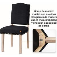 Juego de 4 sillas de comedor con respaldo alto, sillas de cocina, patas de madera maciza, diseño clásico, con botones bronceados, sillones y sillas para salón, asientos tapizados - details 30