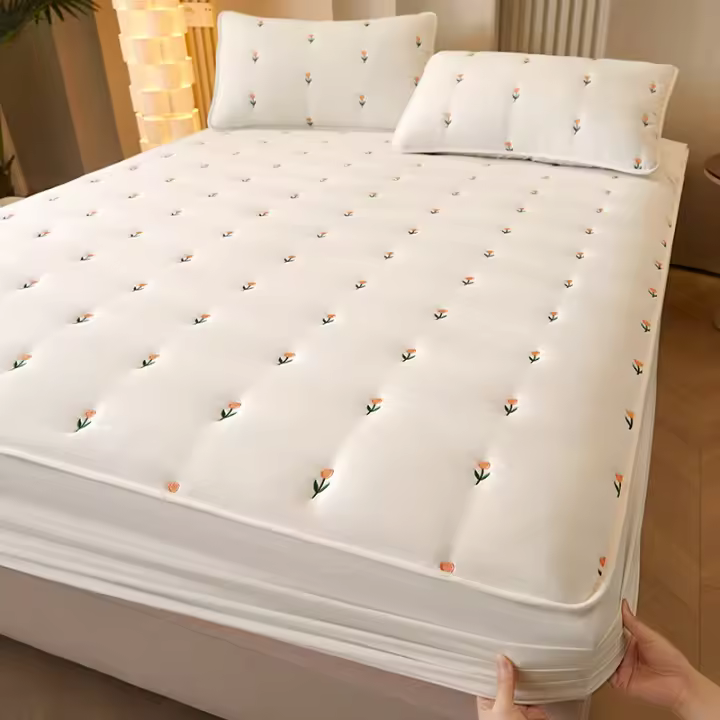 Bonenjoy-Funda de colchón gruesa bordada, fundas de cama, Sábana bajera de estilo Simple, sábana para el hogar con banda elástica (sin funda de almohada) - 1