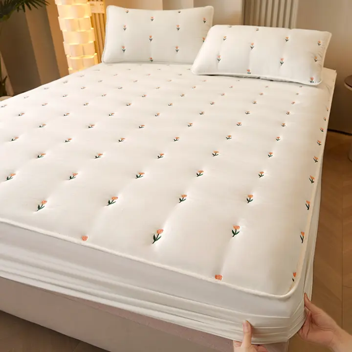 Bonenjoy-Funda de colchón gruesa bordada, fundas de cama, Sábana bajera de estilo Simple, sábana para el hogar con banda elástica (sin funda de almohada) - 1