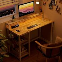 Escritorio de Ordenador con Soporte de Monitor Escritorio de Oficina con Estantes de Almacenamiento Ajustables Pequeño Escritorio Reversible para el Estudio Beige - details 7