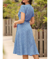 Summer floral print women boho short sleeve v neck split elegant a line party beach dress - details 18