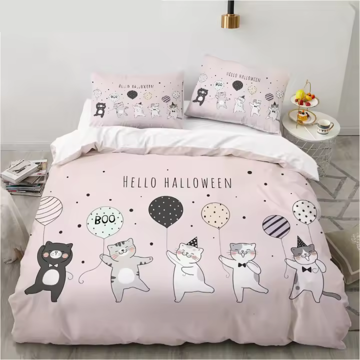 Juego de Ropa de Cama de Dibujos Animados de Gato y Pescado Funda de Edredón, Funda de Almohada, Cubierta de Colchón para Hombres, Mujeres, Niños Tamaño Rey, Reina, Twin - 1