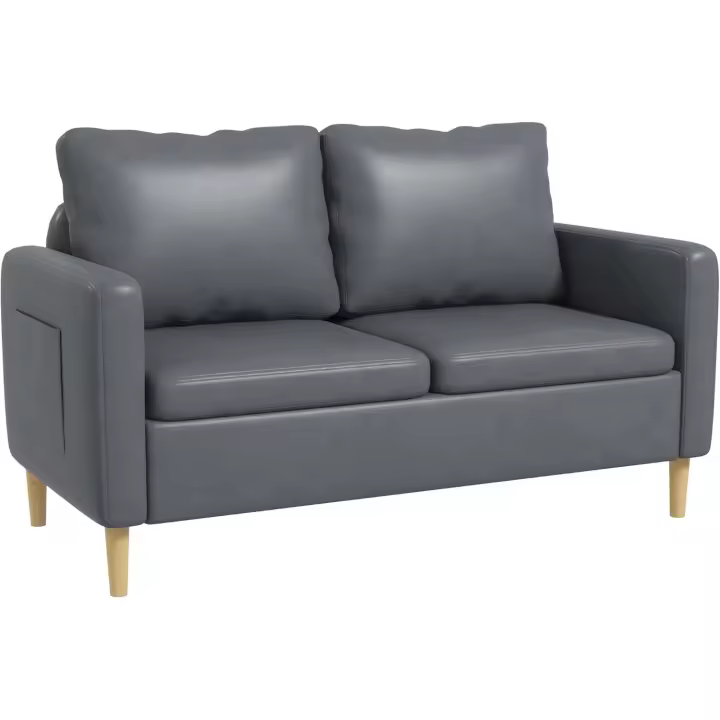 Sofá de 2 Plazas Sillón Moderno Tapizado en Poliéster con 2 Bolsillos Laterales Reposabrazos y Patas de Madera para Dormitorio Oficina Carga 200 kg 143x76x83 cm Gris - 1