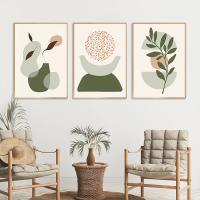 Pintura Abstracta de Hojas de Plantas Boho Verdes en Lienzo de DHROOM Arte de Pared Moderno para Sala de Estar Decoración del Hogar con Líneas de Sol - details 0
