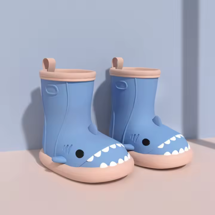 Zapatos de lluvia Tiburón antideslizantes con suela suave para bebé niño de dibujos animados, botas de media caña. - 1