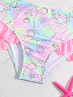 Conjunto de bikini de concha rosa para niñas, traje de baño informal con tirantes de espagueti y detalles de volantes, tejido de punto elástico de estiramiento medio, poliéster y elastano, para edades de 8 a 12 años, ideal para vacaciones en la playa y - details 3