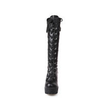 Botas altas de tacón grueso, plataforma impermeable para mujer, tacones altos, botas largas, con cordones, talla grande - details 20