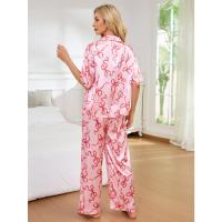 Pijamas mujer primavera y otoño camisa de manga corta de seda de hielo conjunto de pantalones ropa de estar - details 6