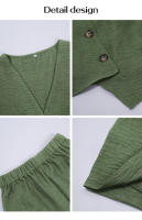Conjunto de chaleco con botones estilo vacaciones de color sólido casual de primavera verano ropa de mujer. - details 24