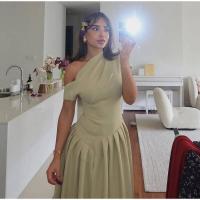 OUWU- Vestido de manga larga para mujer, elegante color sólido con abertura frontal, de moda para primavera y verano 2024 - details 19