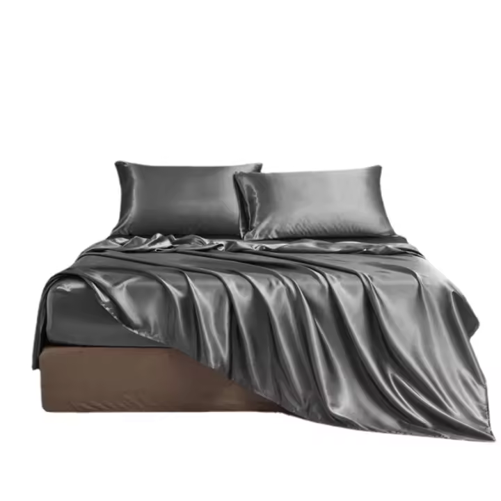 Juego de Ropa de Cama de Seda de Imitación de Cuatro Piezas Color Sólido Estilo Europeo Americano - 1