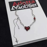 Collares de Cadenas con Franja de Corazón Rojo - Estilo Gótico - Hip Hop, Moda Europea y Estadounidense, Accesorios de Joyería para Fiestas para Mujeres - details 4