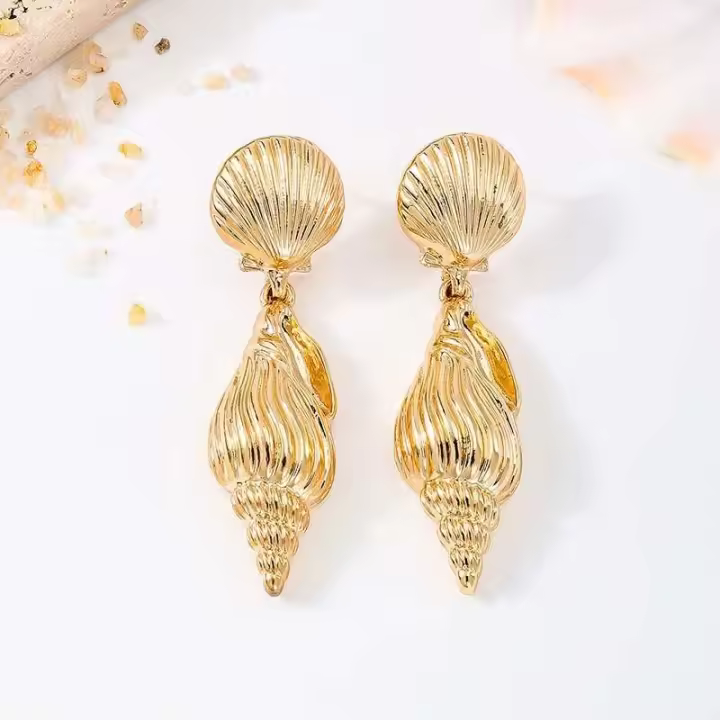 1 par de pendientes retro europeos y americanos bohemios del océano, accesorios de ropa de mujer de concha, playa de estilo de vacaciones - 1