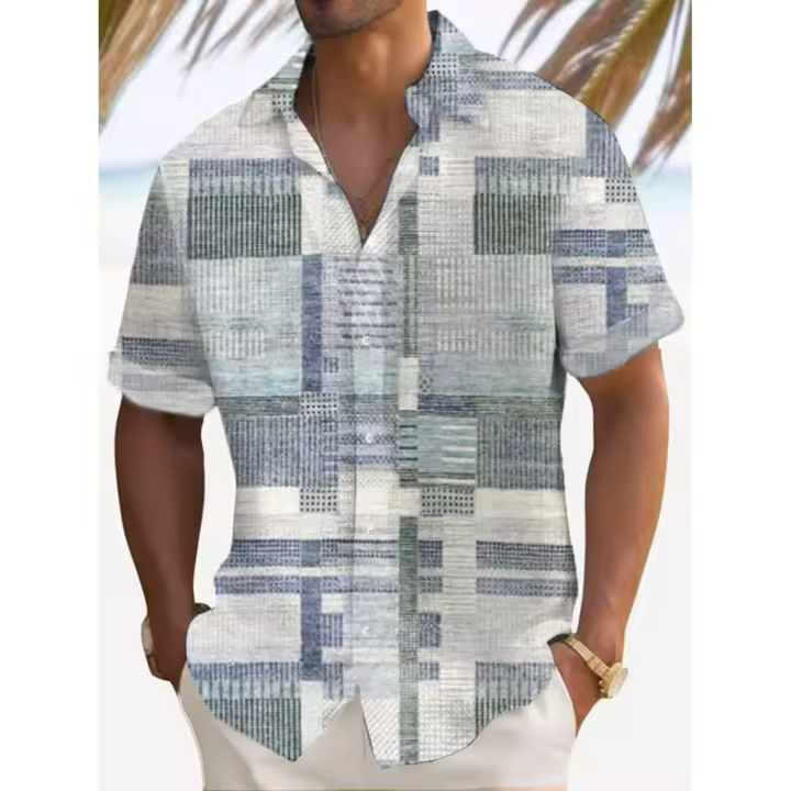 Camisa de Verano para Hombres Estampado de Encaje de Moda Manga Corta Cuello Extremo - 1
