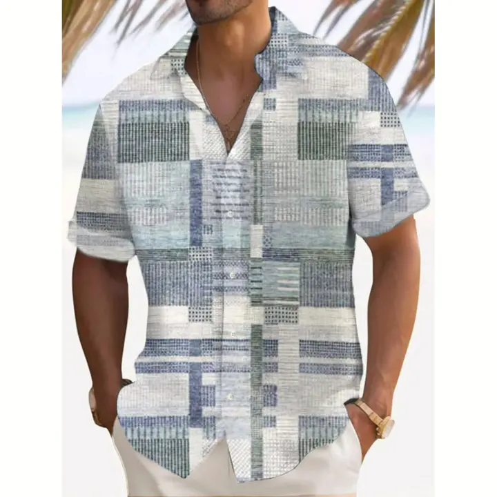 Camisa de Verano para Hombres Estampado de Encaje de Moda Manga Corta Cuello Extremo - 1