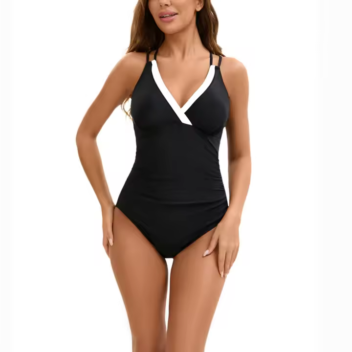 Trajes de baño de una pieza para mujer, traje de baño sexy con cuello en V, cruzado, fruncido, push up, adelgazante - 1