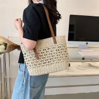 Bolso de paja hueco francés, tejido a mano, bolso de hombro para vacaciones en la playa, gran capacidad, versátil de color sólido - details 9