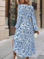 Elegante Vestido Maxi Floral Casual Cuello Redondo con Volantes Manga Larga - details 5