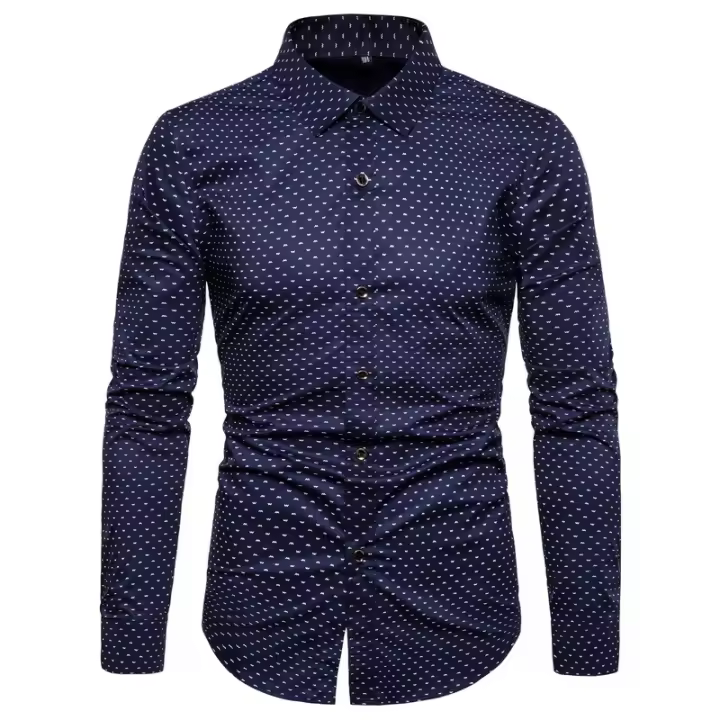 Camisa grande para hombre, estampado perenne, camisa juvenil de lunares de manga larga - 1