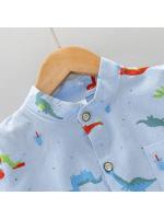 Conjunto de 2 piezas de camisa de manga corta con cuello alto y estampado de dinosaurio de dibujos animados para bebés y niños pequeños - details 3