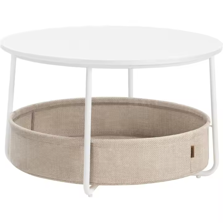 Centro Redonda con Almacenamiento, Mesa de Salón con Cesta de Tela, Estilo Moderno, Marco de Metal, Negro Tinta y Gris Pizarra LCT244B56 - 1