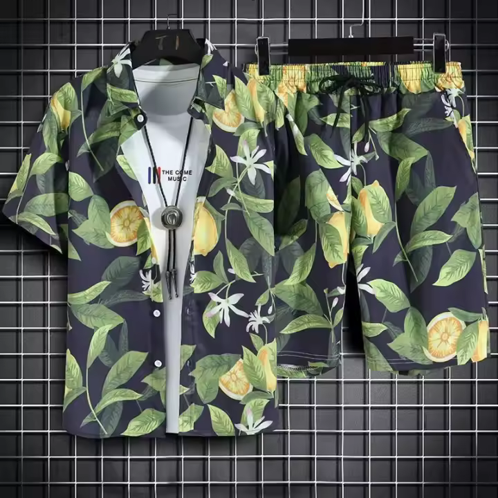 Ropa de playa para hombre, conjunto de 2 piezas, camisa hawaiana y pantalones cortos de secado rápido, ropa de moda para hombre, trajes informales estampados de verano - 1