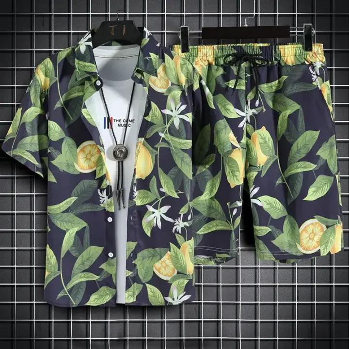 Ropa de playa para hombre, conjunto de 2 piezas, camisa hawaiana y pantalones cortos de secado rápido, ropa de moda para hombre, trajes informales estampados de verano - 1