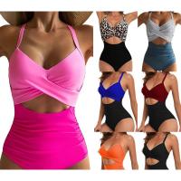 Traje de baño sexy de una pieza, traje de baño hueco para mujer, bikini ajustado con tirantes tipo halter. - details 0