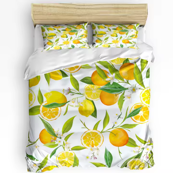 Juego de Ropa de Cama con Diseño de Hoja de Flor de Limón para Niños y Adultos  Set de 3 Piezas de Frontera de Cama de Doble Tamaño - 1