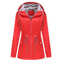 Camiseta impermeable con capucha a rayas de manga larga para mujer, longitud media - details 20