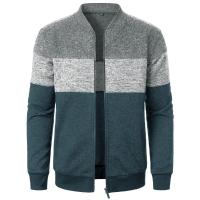 Autumn/winter men's stand-up collar striped check zipper knit top with fashion color matching - details 18