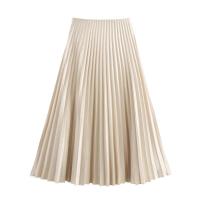 BUNO-moda femenina, faldas plisadas de verano, elegantes, largas, versátiles, Color sólido, pliegues, cintura elástica, faldas holgadas informales para mujer - details 2