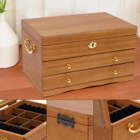 Joyero Vintage de 3 niveles, caja de madera con cerradura y Mirro, cajones extraíbles para joyas, organizador de madera para joyas - details 0