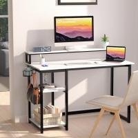Escritorio de Escritorio Reversible Pequeño Soporte de Monitor con Estantes de Almacenamiento Ajustables Ideal para Estudio Marrón - details 10