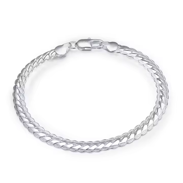 Pulseras de cadena lateral de plata para mujeres y hombres, joyería de 6 mm - 1