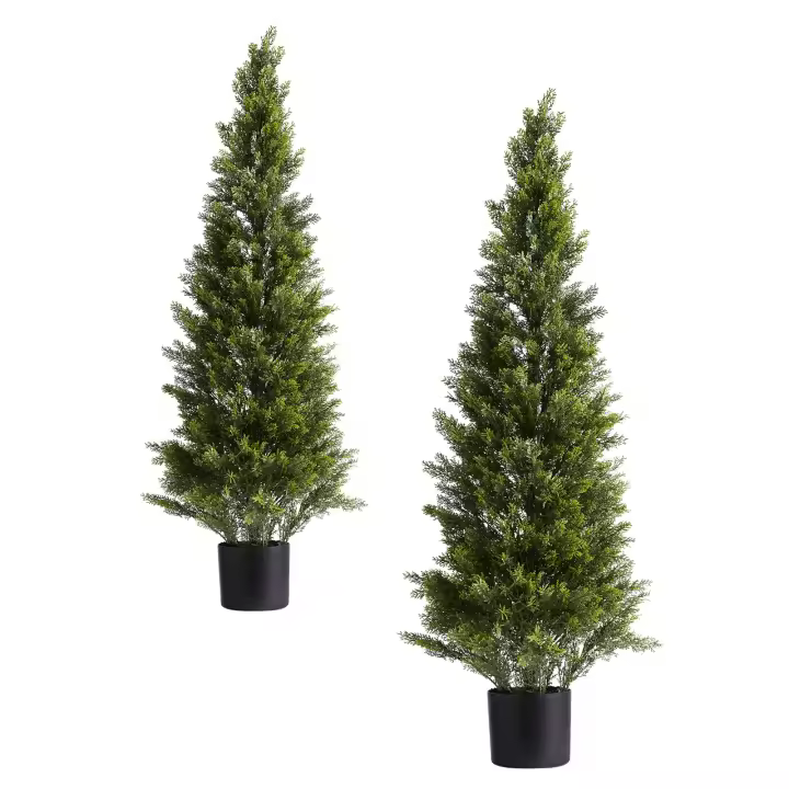 SucceBuy Árboles de Cedro Artificiales, Juego de 2, Arbustos de Pino Artificiales de 1219 mm, Plantas de Seda Realistas para Decoración Interior y Exterior, Ideales para Porche, Patio, Jardín, Balcón, Patio Trasero u Oficinas - 1