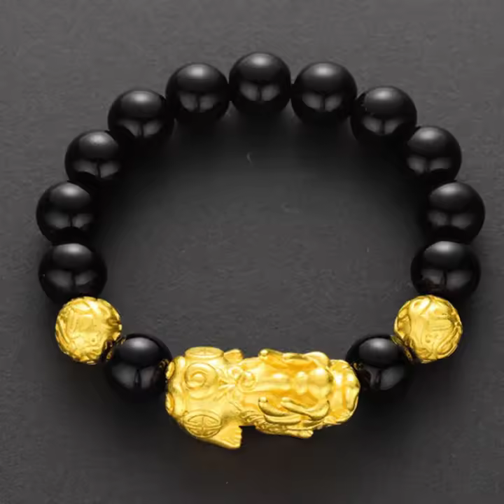 Pulsera de Obsidiana Pixiu Feng Shui Joyería de Dios Budista Amuleto de Buena Suerte para Hombres y Mujeres Joyería de Cinta de Bronce y Obsidiana Hecha en China - 1