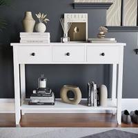 Whtie - Mesa de consola para sala de estar, pasillo, mesa de teléfono, elegante y moderna con tres cajones