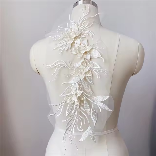Parche de aplique bordado de perlas wer, coser en sombrero, ropa para tela de encaje DIY, 47x16CM, 1 unidad - 1