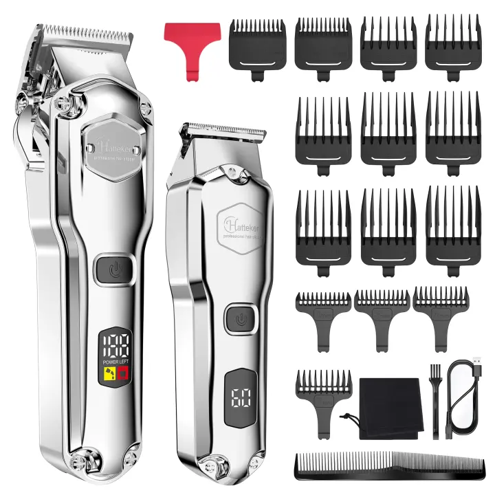 Hatteker-cortadora de pelo profesional inalámbrica para hombre, máquina eléctrica de Metal para cortar Cabello, 18 piezas - 1