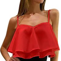Camiseta de Manga Sin Abrigo para Mujer Diseño de Volantes, Hombro Desayuntado, Top Corto para Fiestas y Clubes de Verano - details 6